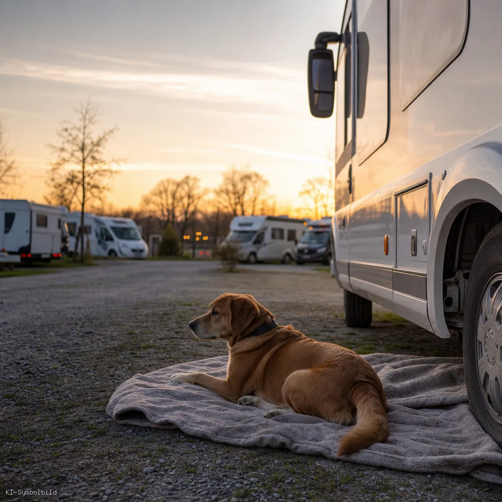 Wohnmobil auf gepflegtem Stellplatz
